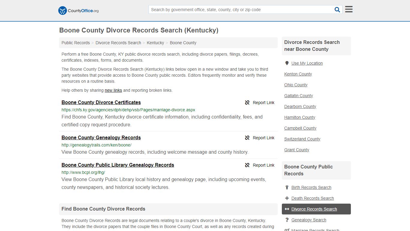 Divorce Records Search - Boone County, KY (Divorce Certificates & Decrees)